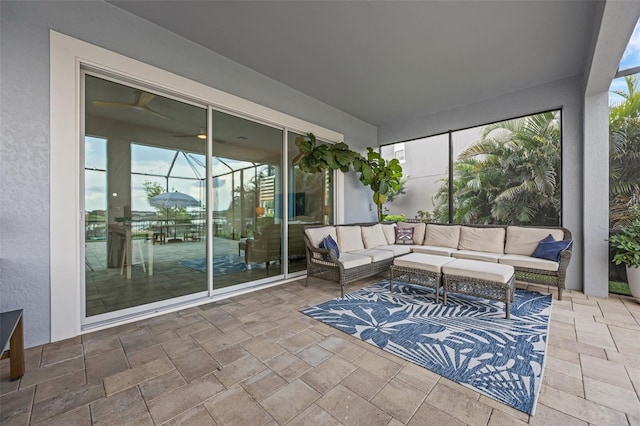 16086 Johns Lake Overlook Dr, Winter Garden, FL 34787 - sunroom with an outdoor hangout area and ceiling fan