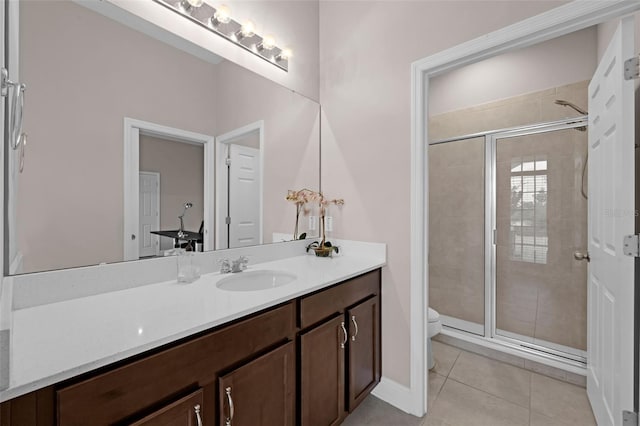 16086 Johns Lake Overlook Dr, Winter Garden, FL 34787 - full bathroom featuring toilet, vanity, tile patterned floors, and a shower stall