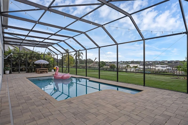 16086 Johns Lake Overlook Dr, Winter Garden, FL 34787 - outdoor pool featuring a yard, a patio area, and glass enclosure