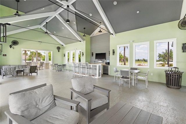 2227 Blue Salvia St, Clermont, FL 34711 - living area with high vaulted ceiling and beamed ceiling