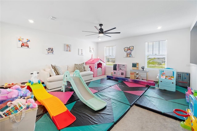2227 Blue Salvia St, Clermont, FL 34711 - rec room featuring ceiling fan, recessed lighting, and carpet flooring