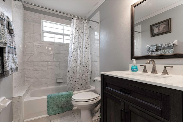 8719 Rockingham Ter Unit B, Kissimmee, FL 34747 - bathroom with ornamental molding, toilet, vanity, tile patterned flooring, and shower / tub combo