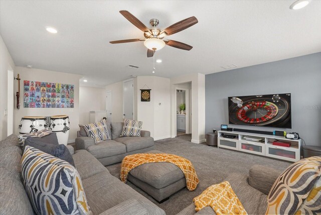 8811 Bally Neal Loop, Davenport, FL 33896 - living area featuring ceiling fan, carpet, recessed lighting, and baseboards
