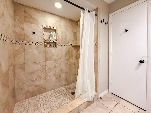 6047 Shore Line Dr, Orlando, FL 32819 - bathroom featuring a shower stall, tile patterned flooring, and recessed lighting