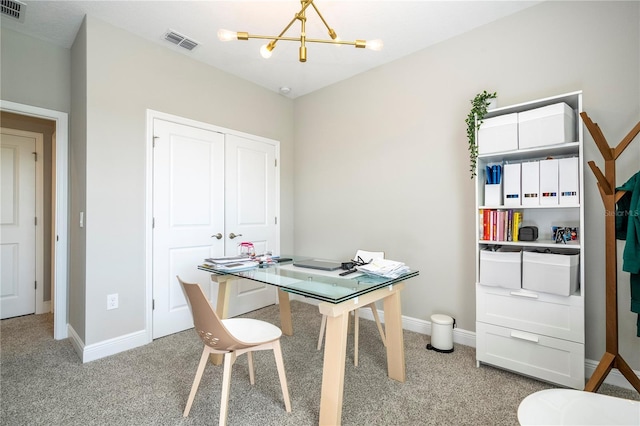 12259 Bracco St, Winter Garden, FL 34787 - office with a chandelier, light colored carpet, and baseboards