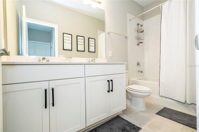 12259 Bracco St, Winter Garden, FL 34787 - full bath with double vanity, toilet, shower / tub combo with curtain, and tile patterned flooring