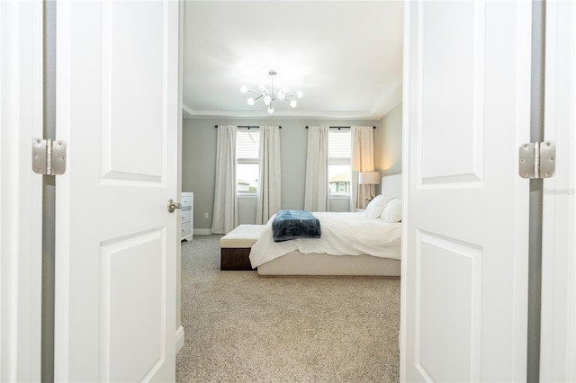 12259 Bracco St, Winter Garden, FL 34787 - bedroom featuring a chandelier, carpet flooring, baseboards, and crown molding