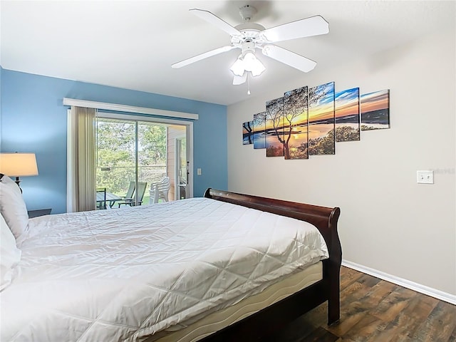 8704 Knightsbridge Ct Unit B, Kissimmee, FL 34747 - bedroom with access to outside, wood finished floors, baseboards, and ceiling fan