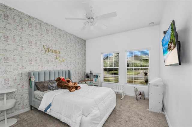 1821 Benevento St, Saint Cloud, FL 34771 - carpeted bedroom with baseboards, ceiling fan, and wallpapered walls