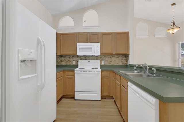 3014 Linmont Ln, Eustis, FL 32726 - kitchen featuring white appliances, a sink, light wood-type flooring, and decorative backsplash