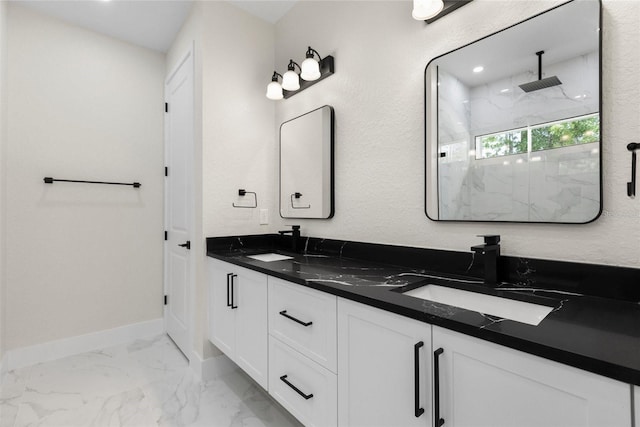 13619 SW 78th Pl, Dunnellon, FL 34432 - bathroom with double vanity, a marble finish shower, and marble finish flooring