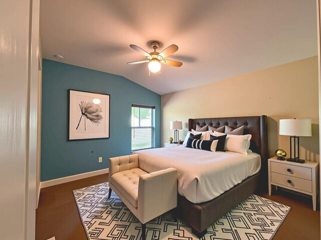 2585 Woodside Ridge Dr, Apopka, FL 32712 - bedroom featuring lofted ceiling, a ceiling fan, and baseboards