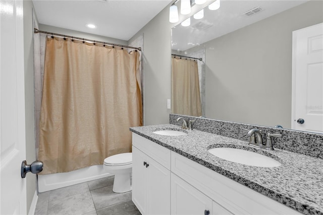 3137 Marine Grass Dr, Wimauma, FL 33598 - full bath with shower / bath combination with curtain, double vanity, toilet, and tile patterned floors