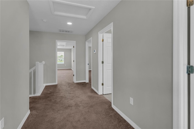 3137 Marine Grass Dr, Wimauma, FL 33598 - hallway featuring attic access, carpet flooring, baseboards, and recessed lighting