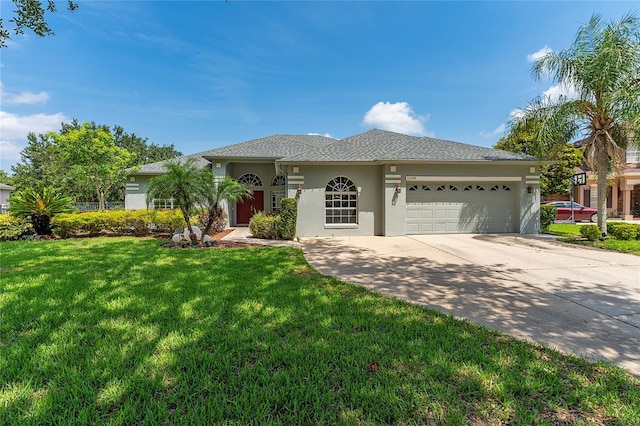 13108 Lakeshore Grove Dr, Winter Garden, FL 34787 - ranch-style home featuring stucco siding, an attached garage, a front lawn, and driveway