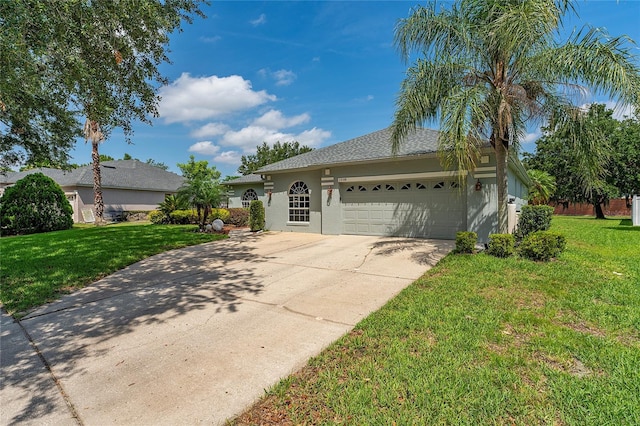 13108 Lakeshore Grove Dr, Winter Garden, FL 34787 - ranch-style house with stucco siding, a garage, driveway, and a front lawn