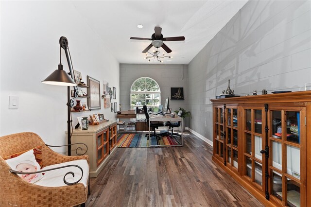 13108 Lakeshore Grove Dr, Winter Garden, FL 34787 - home office featuring dark wood-type flooring and ceiling fan