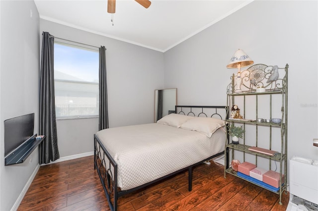 13108 Lakeshore Grove Dr, Winter Garden, FL 34787 - bedroom with wood-type flooring, crown molding, baseboards, and a ceiling fan