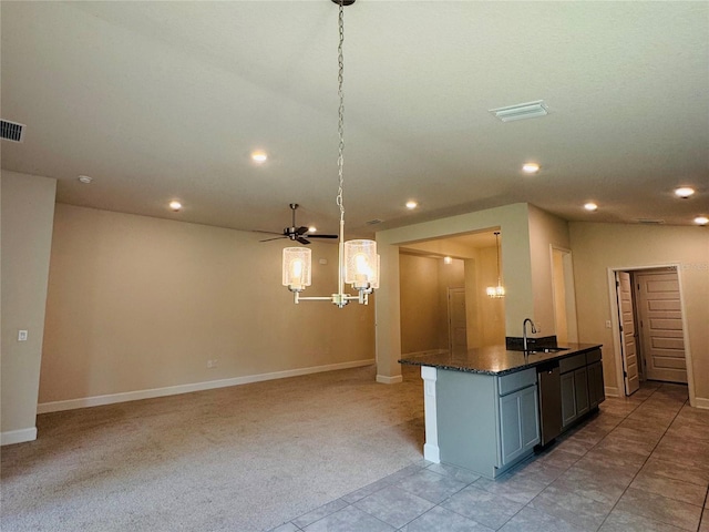 4326 Sagefield Dr, Harmony, FL 34773 - kitchen featuring recessed lighting, baseboards, open floor plan, a chandelier, and dishwasher