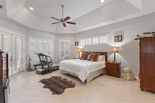 2046 Westover Reserve Blvd, Windermere, FL 34786 - bedroom featuring access to outside, light wood finished floors, recessed lighting, baseboards, and a ceiling fan