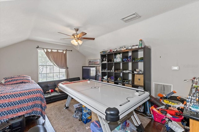 2046 Westover Reserve Blvd, Windermere, FL 34786 - recreation room with lofted ceiling, ceiling fan, and a textured ceiling