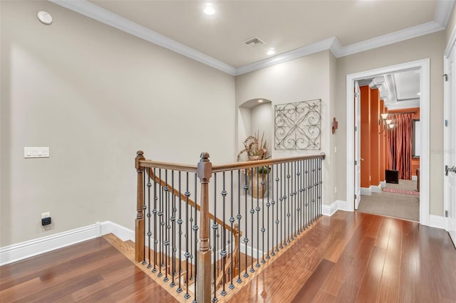9729 Lake Hugh Dr, Gotha, FL 34734 - stairs featuring wood finished floors, ornamental molding, baseboards, and recessed lighting