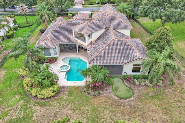 9729 Lake Hugh Dr, Gotha, FL 34734 - view from above of property featuring a pool area