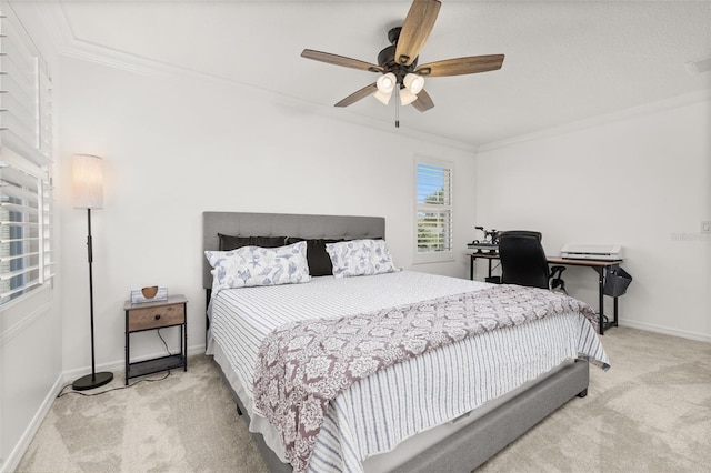 5365 Bowman Dr, Winter Garden, FL 34787 - carpeted bedroom featuring crown molding, baseboards, and a ceiling fan