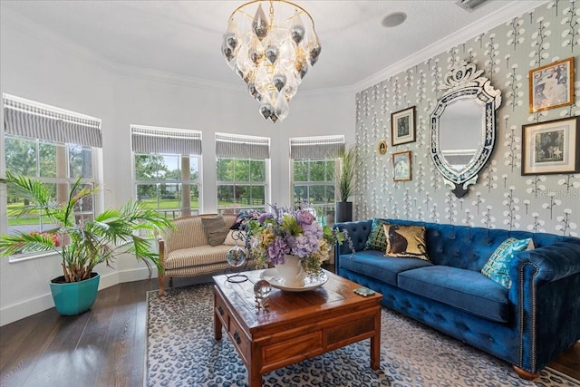 1550 Bluewater Run, Chuluota, FL 32766 - living room featuring healthy amount of natural light, crown molding, wood finished floors, and wallpapered walls