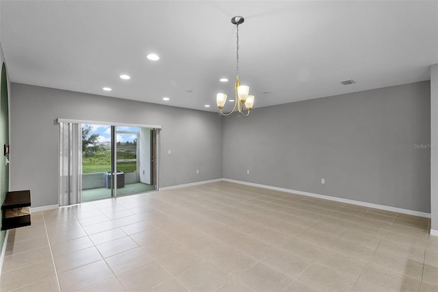 228 Primrose Dr, Davenport, FL 33837 - spare room with recessed lighting, a chandelier, baseboards, and light tile patterned flooring
