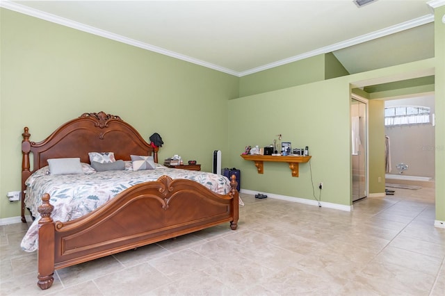 1910 Palm View Dr, Apopka, FL 32712 - tiled bedroom featuring ornamental molding, baseboards, and connected bathroom