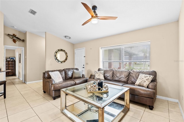 109 Coral Reef Ct N, Palm Coast, FL 32137 - living room featuring ceiling fan, light tile patterned floors, and baseboards