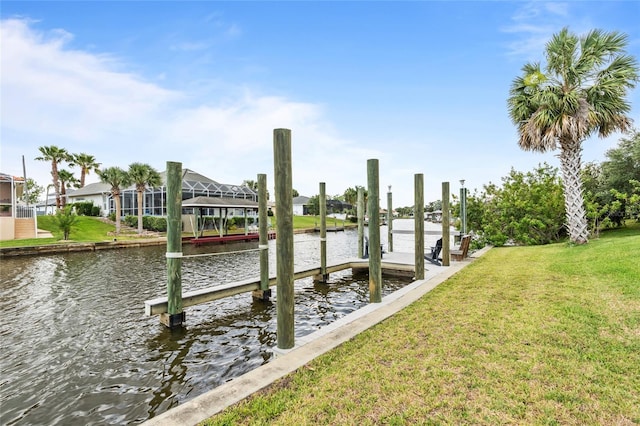109 Coral Reef Ct N, Palm Coast, FL 32137 - dock area featuring a water view, a yard, and boat lift