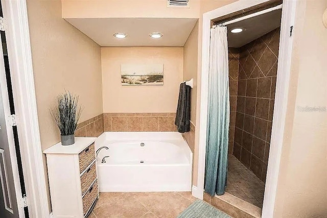 3009 Ridgevale Cir, Valrico, FL 33596 - full bath with a bath, tile patterned floors, a tile shower, and recessed lighting