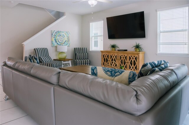 1836 Sandy Park Trl, Kissimmee, FL 34747 - tiled living area with ceiling fan