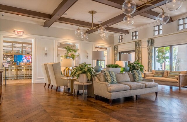 1836 Sandy Park Trl, Kissimmee, FL 34747 - living area featuring beamed ceiling and coffered ceiling