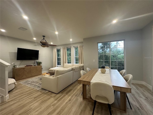 7544 Red Mill Cir, New Port Richey, FL 34653 - living room featuring light wood-type flooring, ceiling fan, recessed lighting, and baseboards