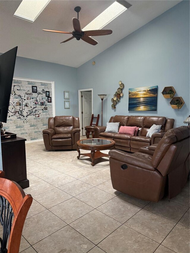 4186 Buglers Rest Pl, Casselberry, FL 32707 - living area with light tile patterned floors, a ceiling fan, and high vaulted ceiling