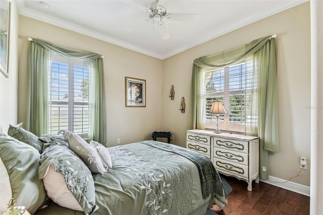 4133 Foxhound Dr, Clermont, FL 34711 - bedroom featuring crown molding, dark wood finished floors, and a ceiling fan