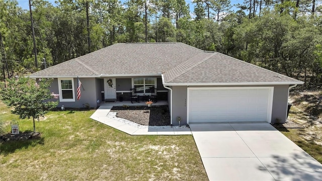 5755 N Summerfield Pt, Citrus Springs, FL 34434 - single story home featuring stucco siding, covered porch, a garage, concrete driveway, and a front lawn