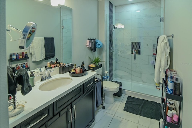 7550 John Hancock Dr, Winter Garden, FL 34787 - full bath featuring a shower stall, toilet, marble look tiles, and vanity