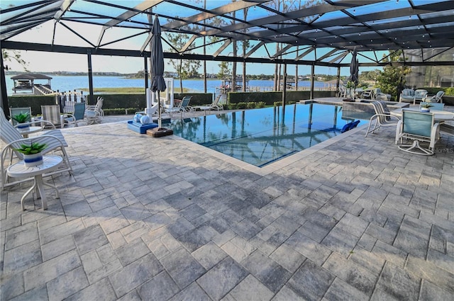 7550 John Hancock Dr, Winter Garden, FL 34787 - swimming pool with a patio area, a lanai, and a water view