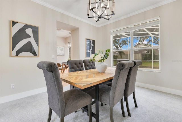 4993 Hook Hollow Cir, Orlando, FL 32837 - carpeted dining room featuring a chandelier, baseboards, and ornamental molding