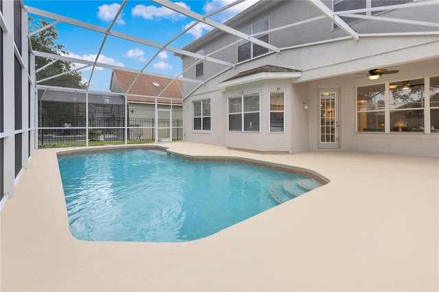 4993 Hook Hollow Cir, Orlando, FL 32837 - view of swimming pool with a patio, ceiling fan, and glass enclosure