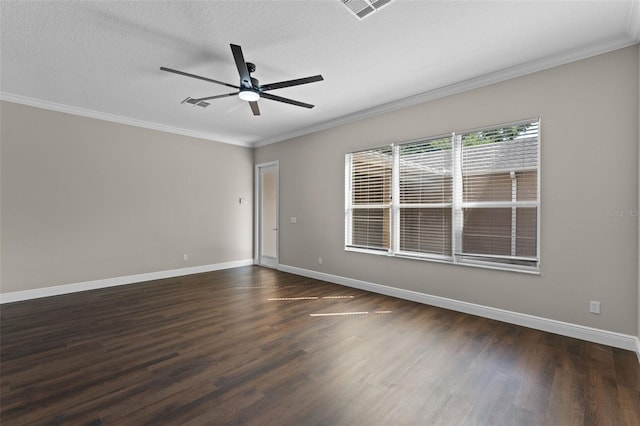461 Black Knight Way, Longwood, FL 32779 - spare room with dark wood-style floors, ceiling fan, baseboards, ornamental molding, and a textured ceiling