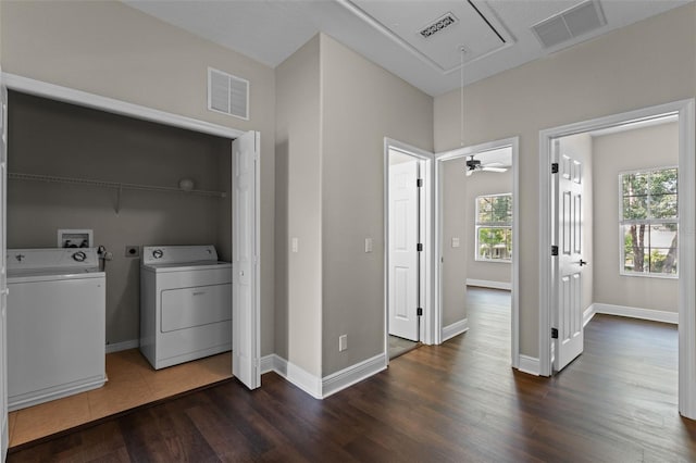 461 Black Knight Way, Longwood, FL 32779 - washroom with attic access, independent washer and dryer, dark wood-type flooring, and baseboards