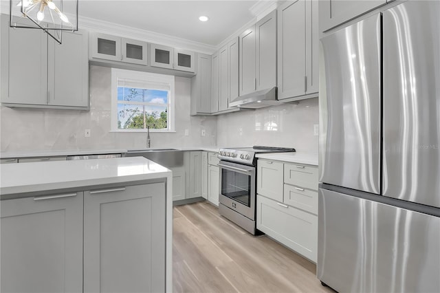 17657 Windy Pine St, Montverde, FL 34756 - kitchen with appliances with stainless steel finishes, a sink, under cabinet range hood, light countertops, and recessed lighting
