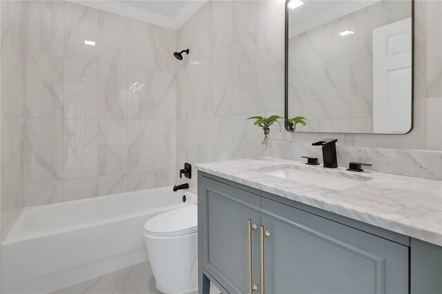 17657 Windy Pine St, Montverde, FL 34756 - full bathroom with vanity, tile walls, bathtub / shower combination, and toilet