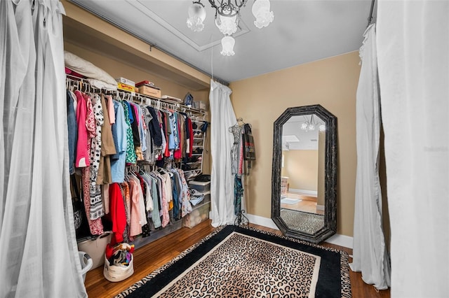 6460 Parson Brown Dr, Orlando, FL 32819 - walk in closet with wood finished floors and arched walkways