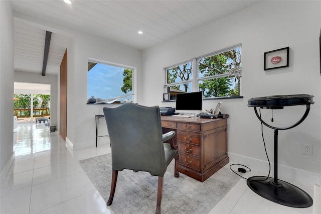 1700 Lake Markham Rd, Sanford, FL 32771 - home office with light tile patterned floors, baseboards, and recessed lighting
